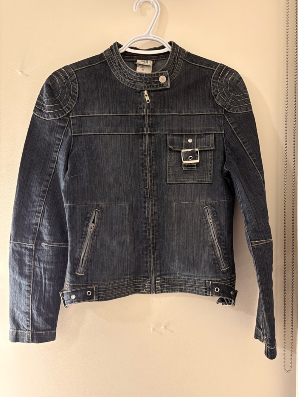 Women’s Dark Wash Denim Motorcycle Jacket